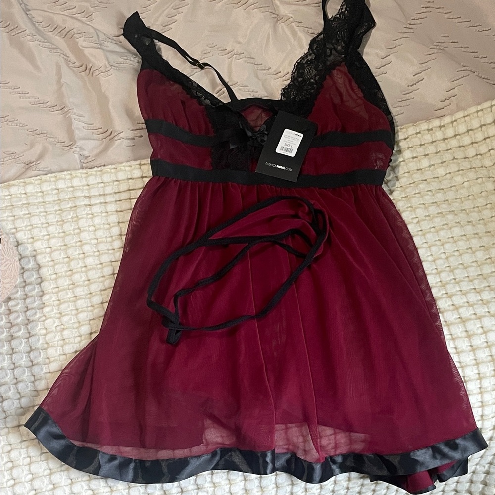 Fashion Nova Burgundy and Black Lace Slip